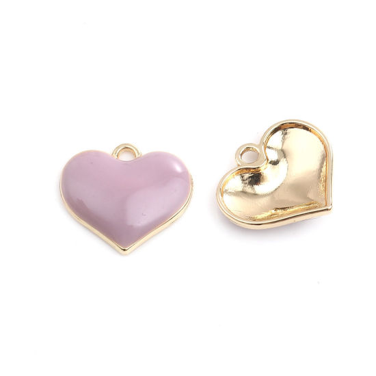 Imagen de Zamak Colgantes Charms Corazón Chapado en Oro Rosado Esmalte Completo 20mm x 18mm, 10 Unidades