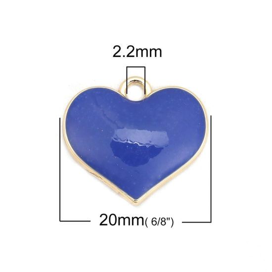 Imagen de Zamak Colgantes Charms Corazón Chapado en Oro Rosado Esmalte Completo 20mm x 18mm, 10 Unidades