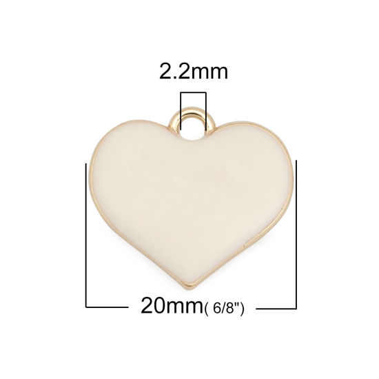 Imagen de Zamak Colgantes Charms Corazón Chapado en Oro Off-white Esmalte Completo 20mm x 18mm, 10 Unidades