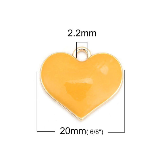 Imagen de Zamak Colgantes Charms Corazón Chapado en Oro Off-white Esmalte Completo 20mm x 18mm, 10 Unidades