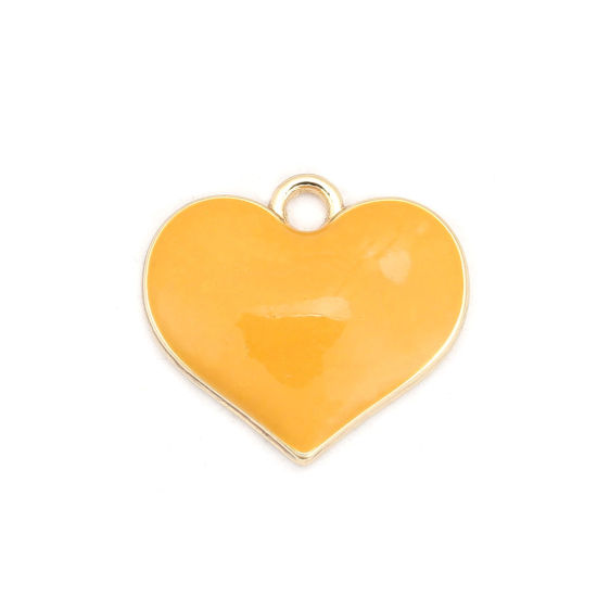 Imagen de Zamak Colgantes Charms Corazón Chapado en Oro color jengibre Esmalte Completo 20mm x 18mm, 10 Unidades