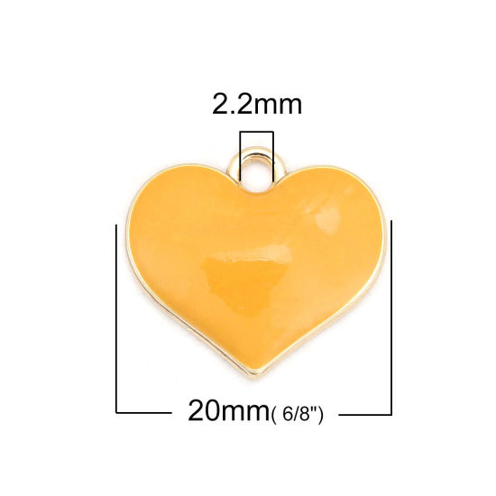 Imagen de Zamak Colgantes Charms Corazón Chapado en Oro color jengibre Esmalte Completo 20mm x 18mm, 10 Unidades
