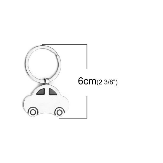Picture of Keychain & Keyring Car Silver Tone Black Enamel 60mm x 41mm, 2 PCs