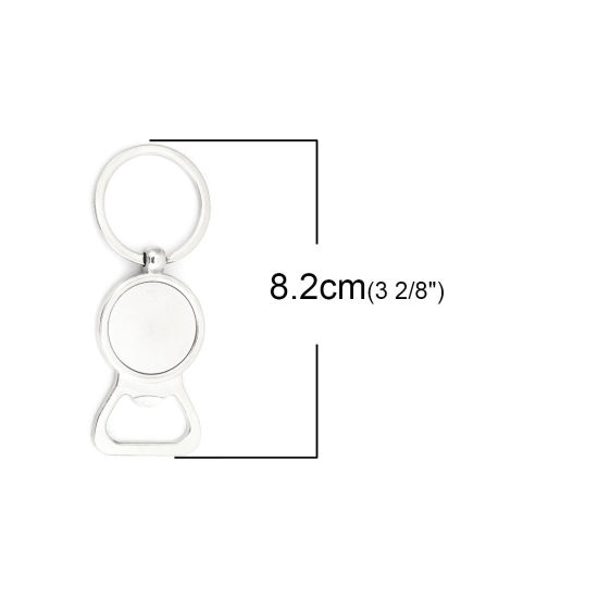 Picture of Zinc Based Alloy Keychain & Keyring Opener Silver Tone Cabochon Settings (Fits 24mm Dia.) 82mm x 32mm, 2 PCs