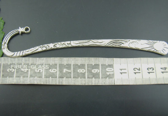 Image de Marque-Pages en Alliage de Zinc Courbé avec Boucle Argent Vieilli Motif Sculpté 12.3cm, 6 Pcs