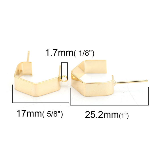 真鍮 イヤリング 18K リアルゴールドメッキ ポリゴン ループ付き 17mm x 5mm、 ワイヤーサイズ: （20号）、 4 個 の画像