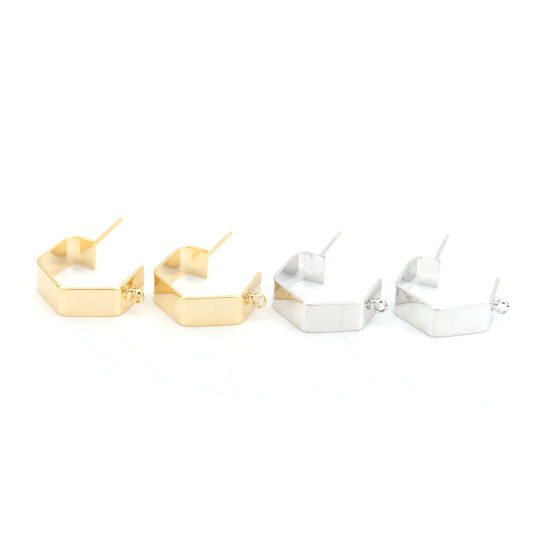 真鍮 イヤリング 18K リアルゴールドメッキ ポリゴン ループ付き 17mm x 5mm、 ワイヤーサイズ: （20号）、 4 個 の画像