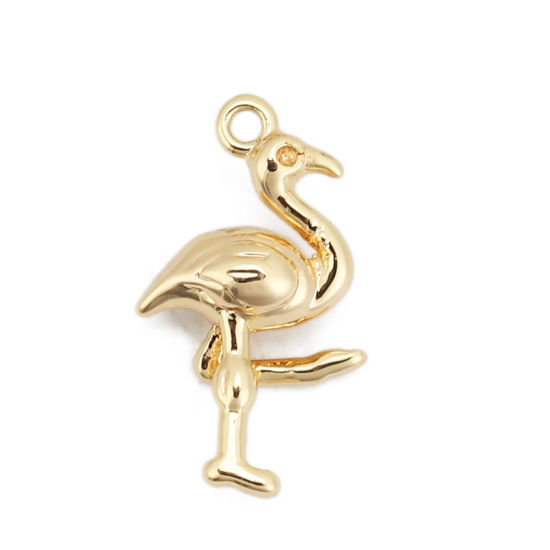 Picture of Brass Charms Flamingo 18K Real Gold Plated 16mm( 5/8") x 9mm( 3/8"), 5 PCs