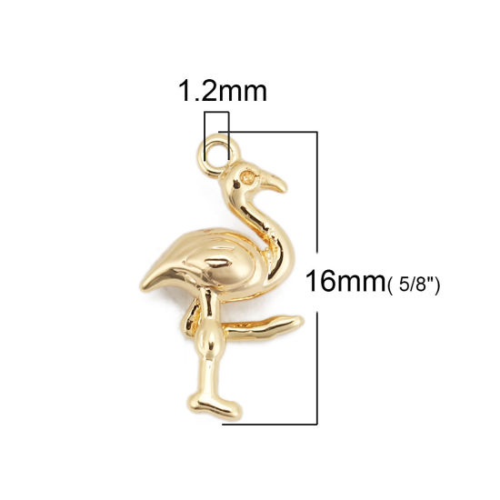 Image de Breloques en Laiton Flamants Plaqué Or Véritable 18K 16mm x 9mm, 5 Pcs