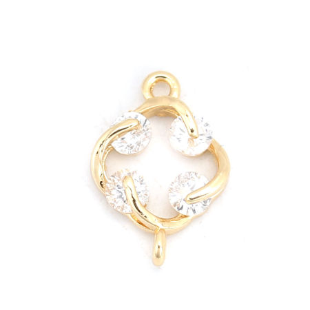 Picture of Brass Connectors Rhombus 18K Real Gold Plated Clear Rhinestone 14mm( 4/8") x 10mm( 3/8"), 3 PCs