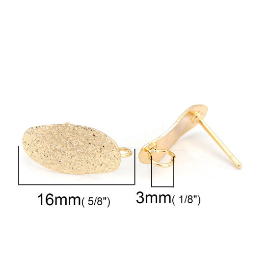 Immagine di Ottone Orecchini a Perno 18K Vero Oro Placcato Ovale W/ Loop 16mm x 8mm, Dimensione di Posta / Cavo: (20 misura), 4 Pz