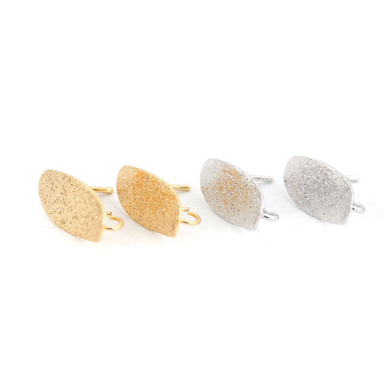 Immagine di Ottone Orecchini a Perno 18K Vero Oro Placcato Ovale W/ Loop 16mm x 8mm, Dimensione di Posta / Cavo: (20 misura), 4 Pz