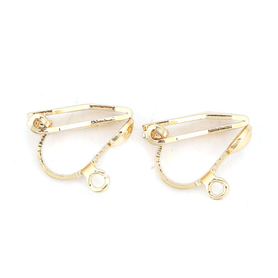 Picture of Brass No Piercing Ear Clips Earrings 18K Real Gold Plated W/ Loop 12mm( 4/8") x 6mm( 2/8"), 10 PCs                                                                                                                                                            