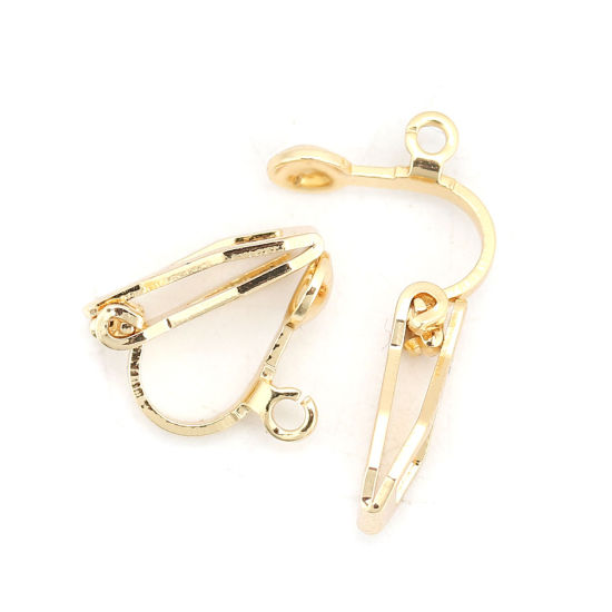 Image de Boucles d'oreilles à Clip en Laiton Plaqué Or Véritable 18K avec Boucle 12mm x 6mm, 10 Pcs