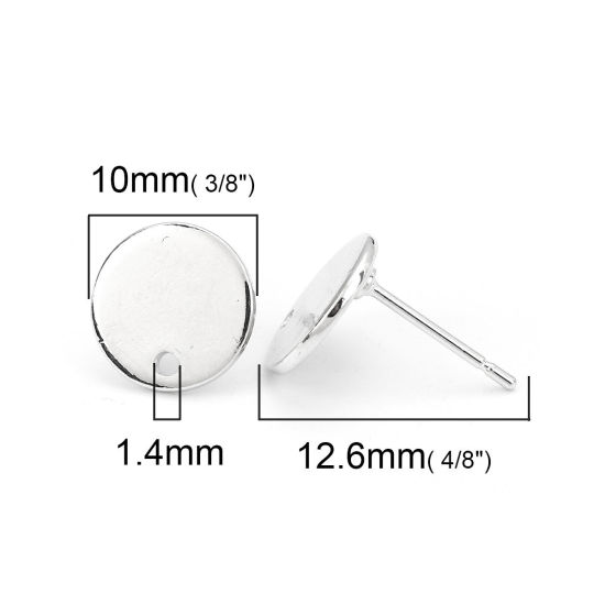 Bild von Messing Ohrring Ohrstecker Echt Platin plattiert Rund Message " Mit Öse " 10mm Durchmesser, Drahtstärke: (20 gauge), 4 Stück