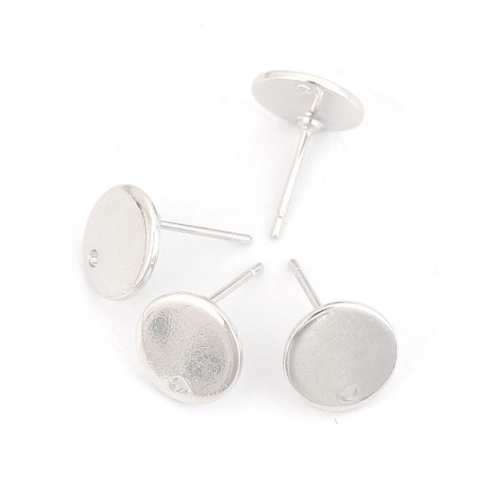 Bild von Messing Ohrring Ohrstecker Echt Platin plattiert Rund Message " Mit Öse " 10mm Durchmesser, Drahtstärke: (20 gauge), 4 Stück