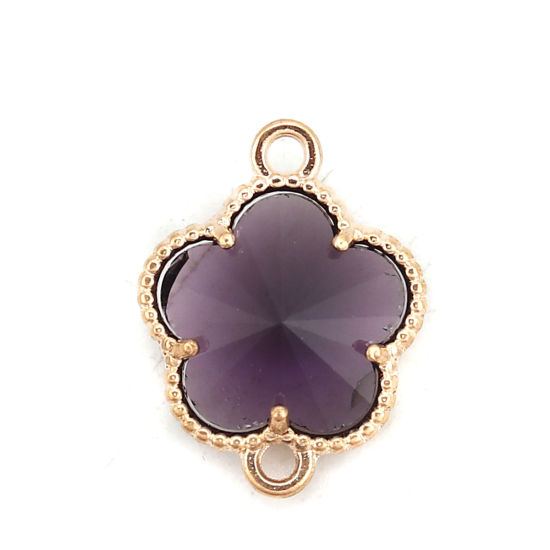 Picture of Brass & Glass Connectors Flower Gold Plated Dark Purple Faceted 15mm( 5/8") x 12mm( 4/8"), 5 PCs                                                                                                                                                              