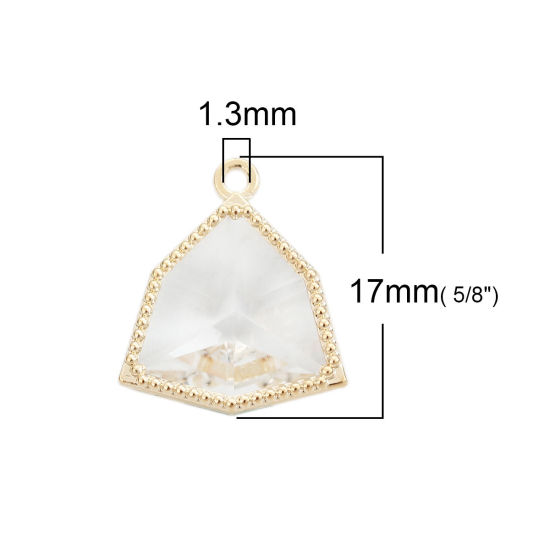 Picture of Brass & Glass Charms Irregular Gold Plated Transparent Clear Faceted 17mm( 5/8") x 15mm( 5/8"), 5 PCs                                                                                                                                                         