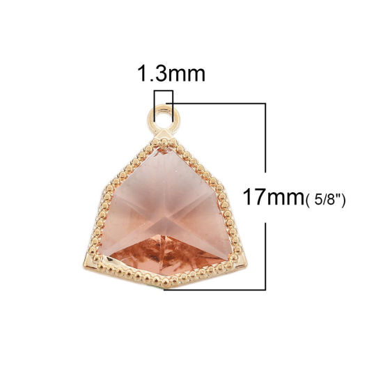 Picture of Brass & Glass Charms Irregular Gold Plated Transparent Clear Faceted 17mm( 5/8") x 15mm( 5/8"), 5 PCs                                                                                                                                                         