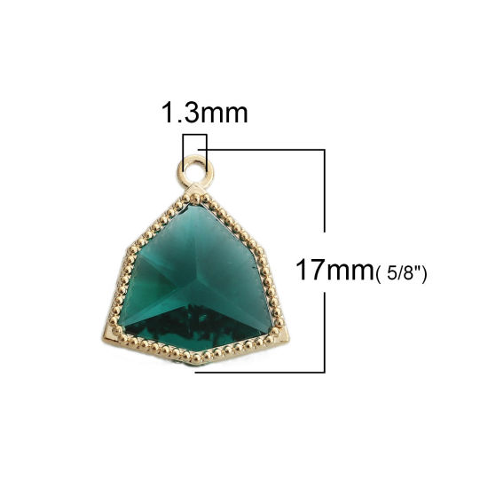 Picture of Brass & Glass Charms Irregular Gold Plated Peacock Green Faceted 17mm( 5/8") x 15mm( 5/8"), 5 PCs                                                                                                                                                             