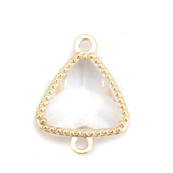 Picture of Brass & Glass Connectors Triangle Gold Plated Transparent Clear Faceted 16mm( 5/8") x 12mm( 4/8"), 5 PCs                                                                                                                                                      