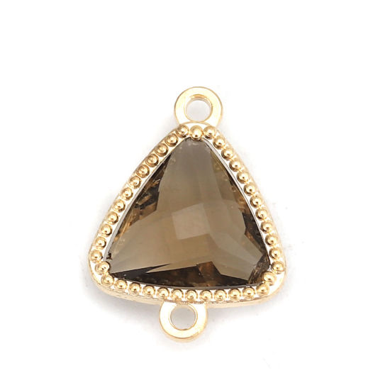 Picture of Brass & Glass Connectors Triangle Gold Plated Dark Coffee Faceted 16mm( 5/8") x 12mm( 4/8"), 5 PCs                                                                                                                                                            