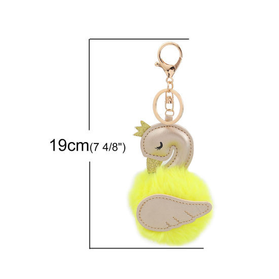 Picture of Plush Keychain & Keyring Pom Pom Ball Yellow Golden Swan Glitter 19cm, 1 Piece