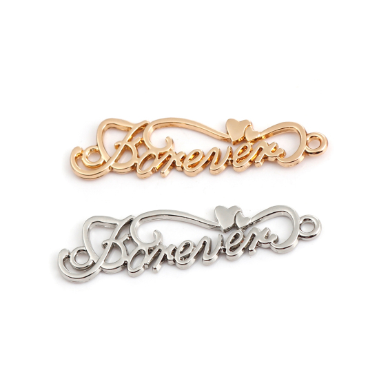 Picture of Zinc Based Alloy Connectors Heart Gold Plated Message " FOREVER " 43mm x 12mm, 10 PCs