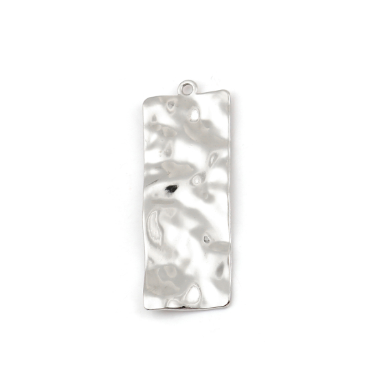 Picture of Zinc Based Alloy Hammered Pendants Rectangle Silver Tone 46mm(1 6/8") x 17mm( 5/8"), 10 PCs