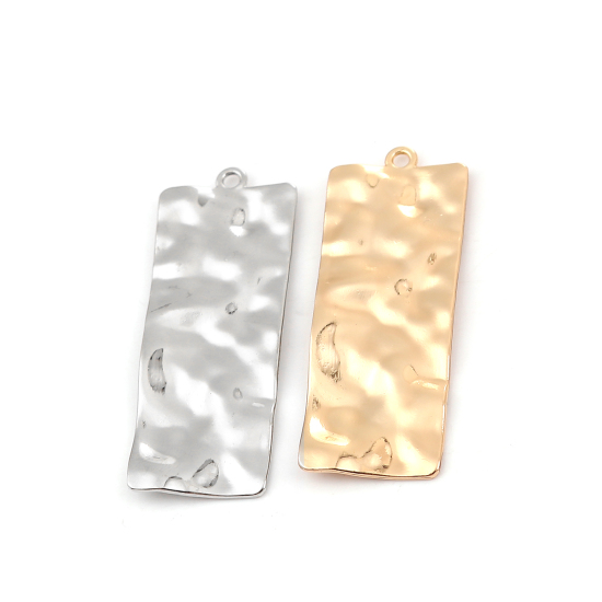 Picture of Zinc Based Alloy Hammered Pendants Rectangle Silver Tone 46mm(1 6/8") x 17mm( 5/8"), 10 PCs
