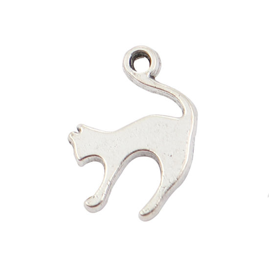 Picture of Zinc Based Alloy Charms Cat Animal Antique Silver Color 19mm( 6/8") x 14mm( 4/8"), 30 PCs