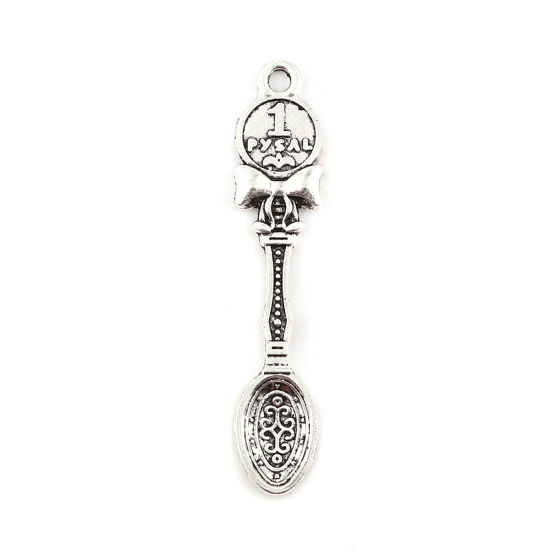 Image de Pendentifs 3D en Alliage de Zinc Cuillère Argent Vieilli 53mm x 11mm, 20 Pcs