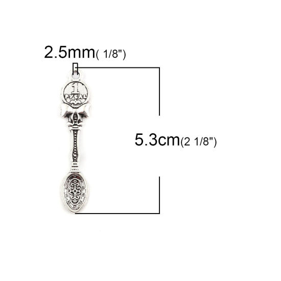 Image de Pendentifs 3D en Alliage de Zinc Cuillère Argent Vieilli 53mm x 11mm, 20 Pcs