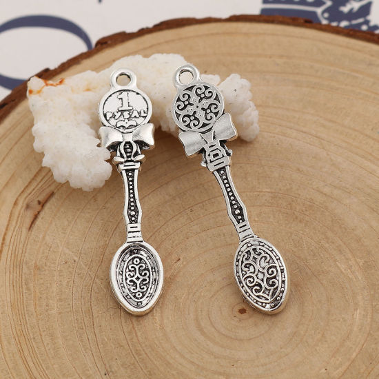 Image de Pendentifs 3D en Alliage de Zinc Cuillère Argent Vieilli 53mm x 11mm, 20 Pcs