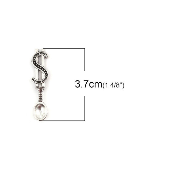 Bild von Zinklegierung 3D Anhänger Löffel Antiksilber Symbol von US-Dollar 37mm x 9mm, 30 Stück