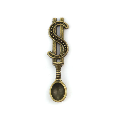 Bild von Zinklegierung 3D Anhänger Löffel Bronzefarbe Symbol von US-Dollar 37mm x 9mm, 30 Stück