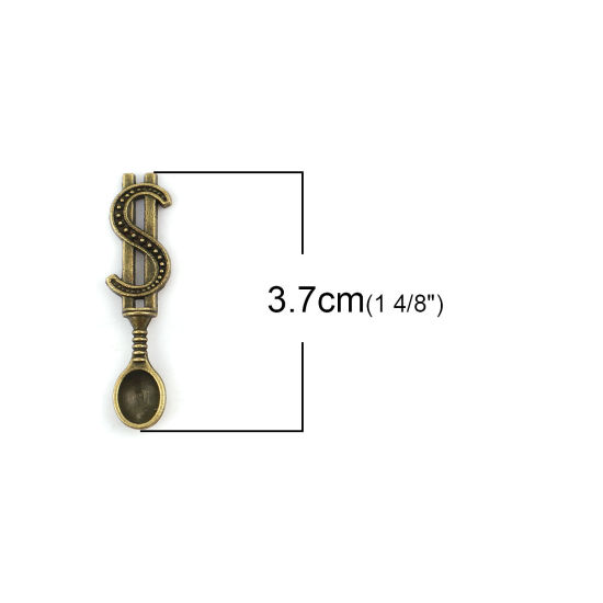 Bild von Zinklegierung 3D Anhänger Löffel Bronzefarbe Symbol von US-Dollar 37mm x 9mm, 30 Stück