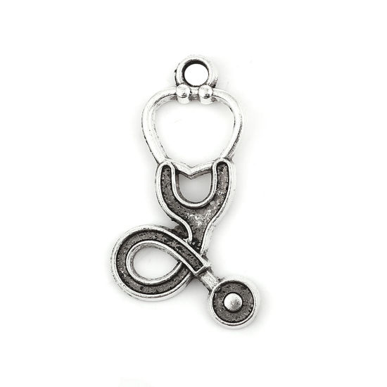 Picture of Zinc Based Alloy Charms Stethoscope Antique Silver Color 27mm(1 1/8") x 15mm( 5/8"), 30 PCs