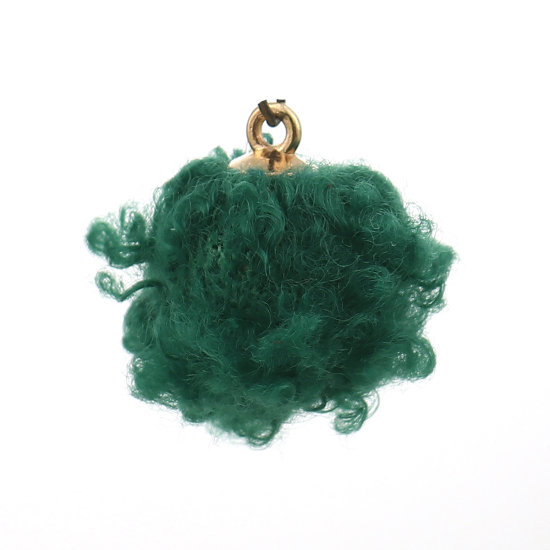 Imagen de Felpa Colgantes Charms Bolas Pompom Chapado en Oro Verde 20mm x 18mm, 10 Unidades