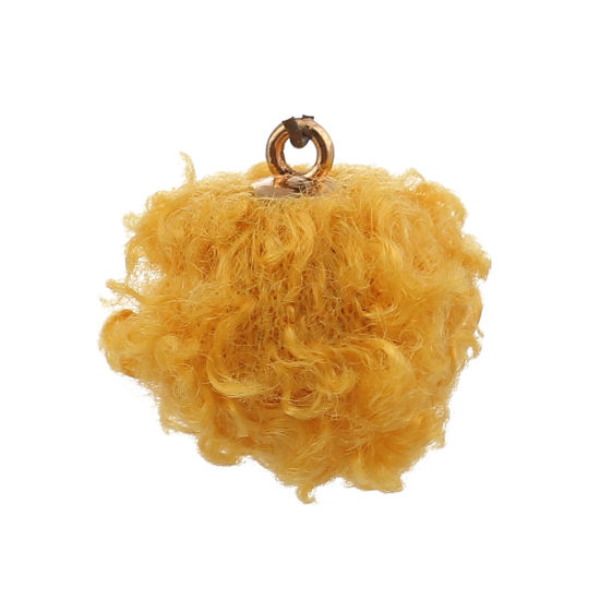 Imagen de Felpa Colgantes Charms Bolas Pompom Chapado en Oro Amarillo 20mm x 18mm, 10 Unidades