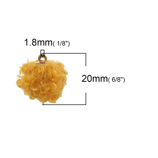 Imagen de Felpa Colgantes Charms Bolas Pompom Chapado en Oro Amarillo 20mm x 18mm, 10 Unidades