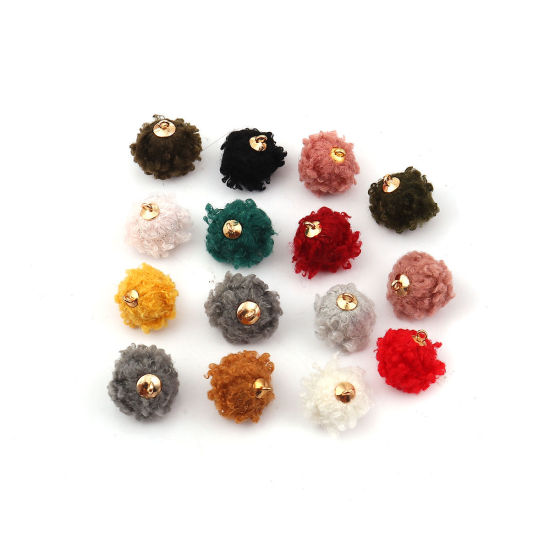 Imagen de Felpa Colgantes Charms Bolas Pompom Chapado en Oro Amarillo 20mm x 18mm, 10 Unidades