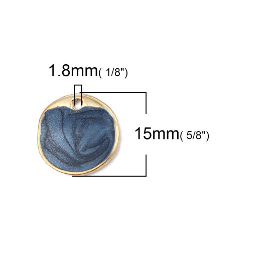Immagine di Lega di Zinco Smalto Charms Irregolare Oro Placcato Blu Scuro Tondo Brillio 15mm x 15mm , 5 Pz
