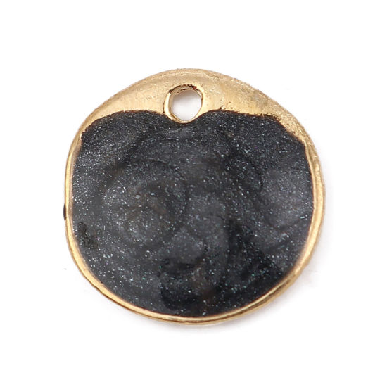 Immagine di Lega di Zinco Smalto Charms Irregolare Oro Placcato Nero Tondo Brillio 15mm x 15mm , 5 Pz