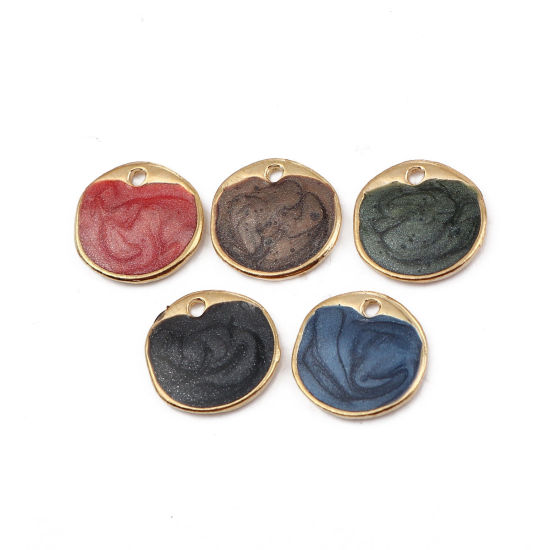 Immagine di Lega di Zinco Smalto Charms Irregolare Oro Placcato Nero Tondo Brillio 15mm x 15mm , 5 Pz
