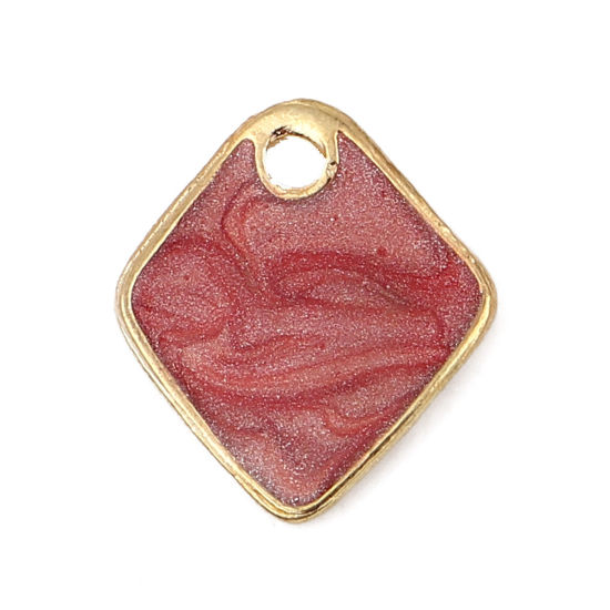 Immagine di Lega di Zinco Smalto Charms Rombo Oro Placcato Rosa Scuro Brillio 17mm x 16mm , 5 Pz