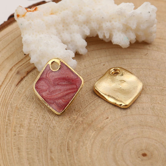 Immagine di Lega di Zinco Smalto Charms Rombo Oro Placcato Rosa Scuro Brillio 17mm x 16mm , 5 Pz