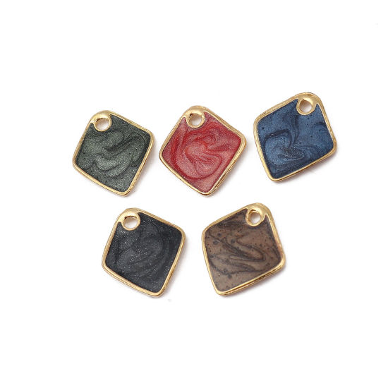 Immagine di Lega di Zinco Smalto Charms Rombo Oro Placcato Rosa Scuro Brillio 17mm x 16mm , 5 Pz
