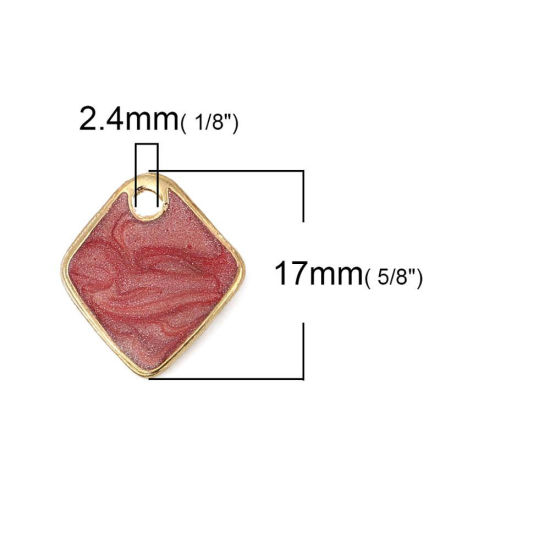 Immagine di Lega di Zinco Smalto Charms Rombo Oro Placcato Rosa Scuro Brillio 17mm x 16mm , 5 Pz