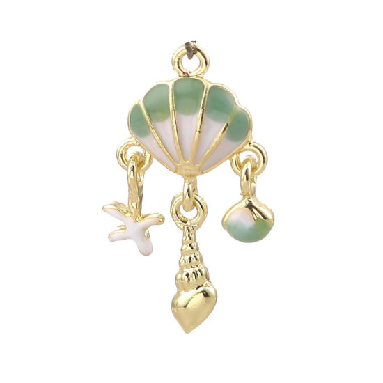 Bild von Zinklegierung Emaille Anhänger Muschel Vergoldet Rosa 34mm x 18mm, 3 Stück